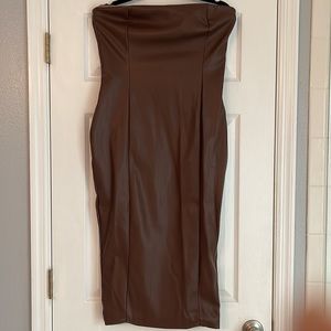 Meshki faux leather strapless midi dress